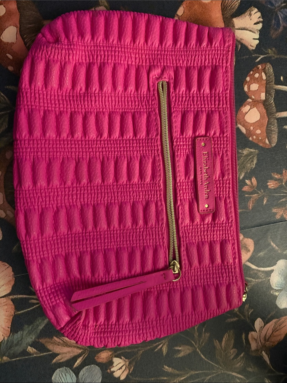 Elizabeth Arden Hot Pink Quilted Wristlet Clutch with Gold Zipper